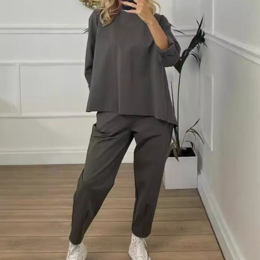 🍂Spécial automne 50% de réduction✨Ensemble 2 pièces décontracté, uni, manches longues pour femmes