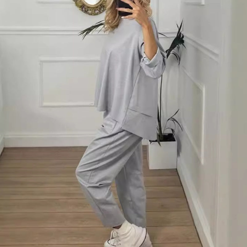 🍂Spécial automne 50% de réduction✨Ensemble 2 pièces décontracté, uni, manches longues pour femmes