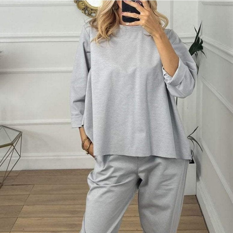 🍂Spécial automne 50% de réduction✨Ensemble 2 pièces décontracté, uni, manches longues pour femmes