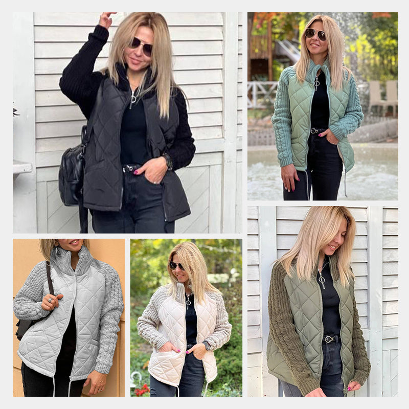 🎁Vente de Noël☃️2025 Veste bouffante en tricot patchwork pour femmes