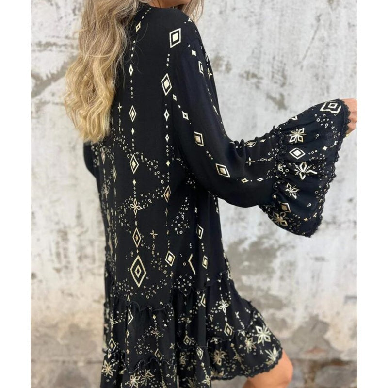 đFemme Motif GĂ©omĂ©trique Confortable robe midi avec col en V