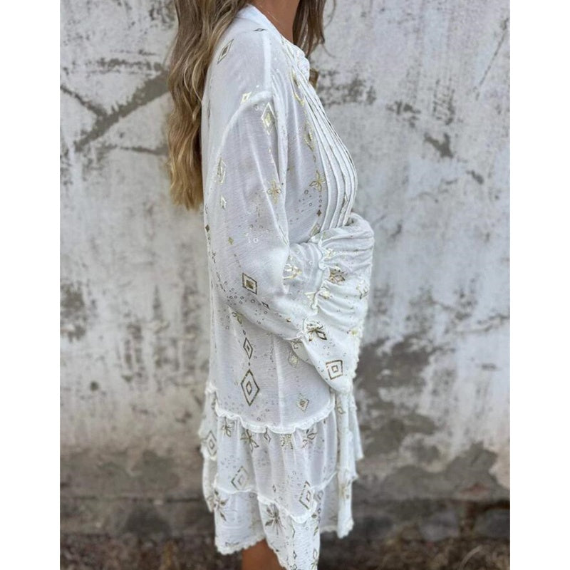 đFemme Motif GĂ©omĂ©trique Confortable robe midi avec col en V