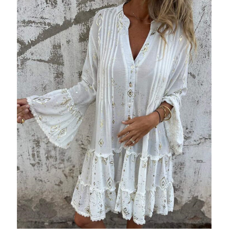 đFemme Motif GĂ©omĂ©trique Confortable robe midi avec col en V