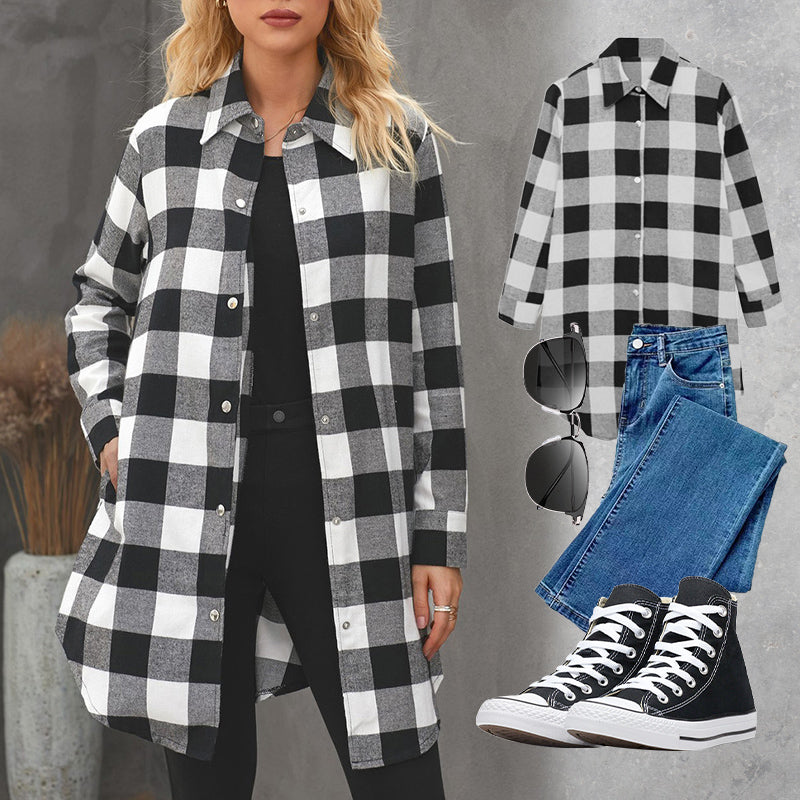 🌸NOUVELLE VENTE CHAUDE🔥Veste chemise longue à carreaux pour femmes