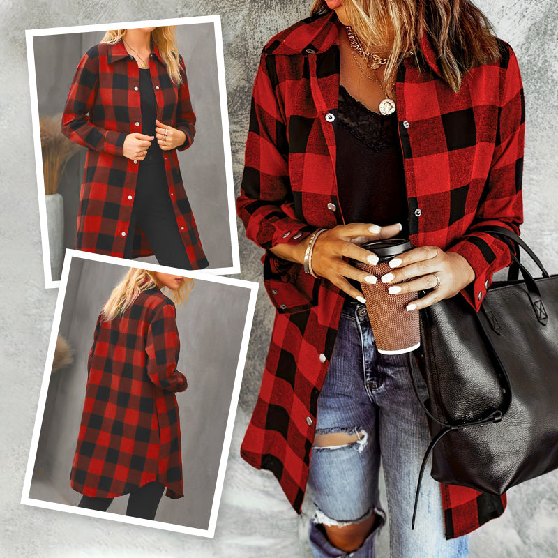 🌸NOUVELLE VENTE CHAUDE🔥Veste chemise longue à carreaux pour femmes