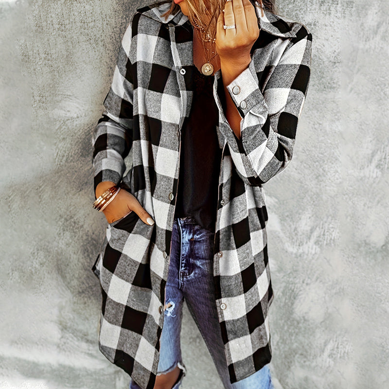 Veste chemise longue à carreaux pour femmes