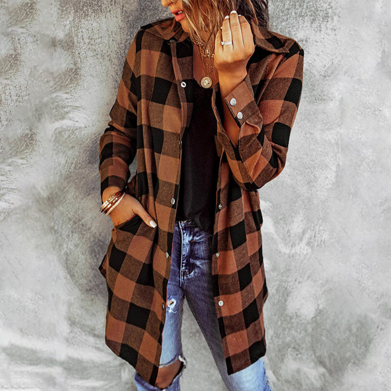 🌸NOUVELLE VENTE CHAUDE🔥Veste chemise longue à carreaux pour femmes