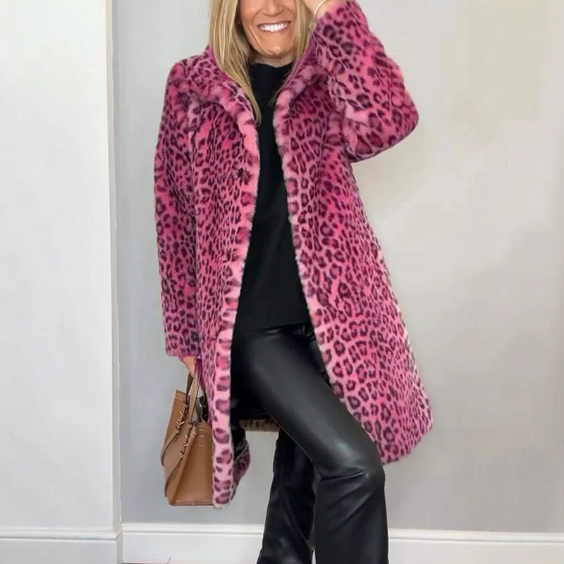 ❄️Offres spéciales hiver❄️ Veste mi-longue à motif léopard pour femmes