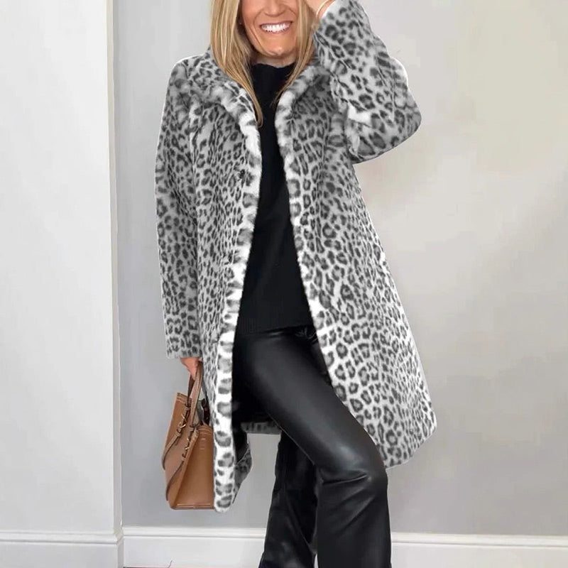 ❄️Offres spéciales hiver❄️ Veste mi-longue à motif léopard pour femmes