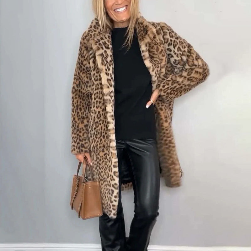 ❄️Offres spéciales hiver❄️ Veste mi-longue à motif léopard pour femmes