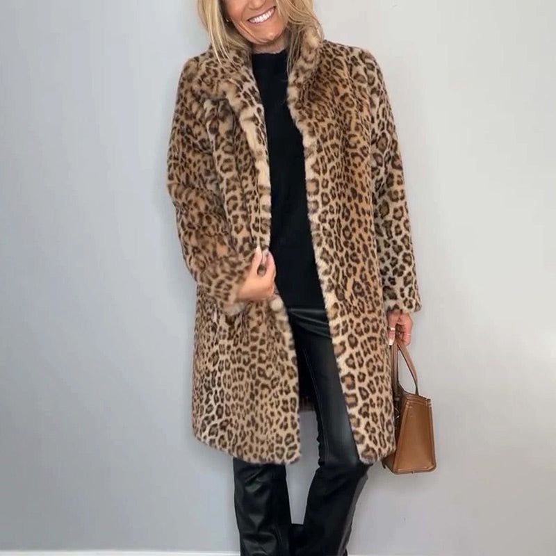 ❄️Offres spéciales hiver❄️ Veste mi-longue à motif léopard pour femmes