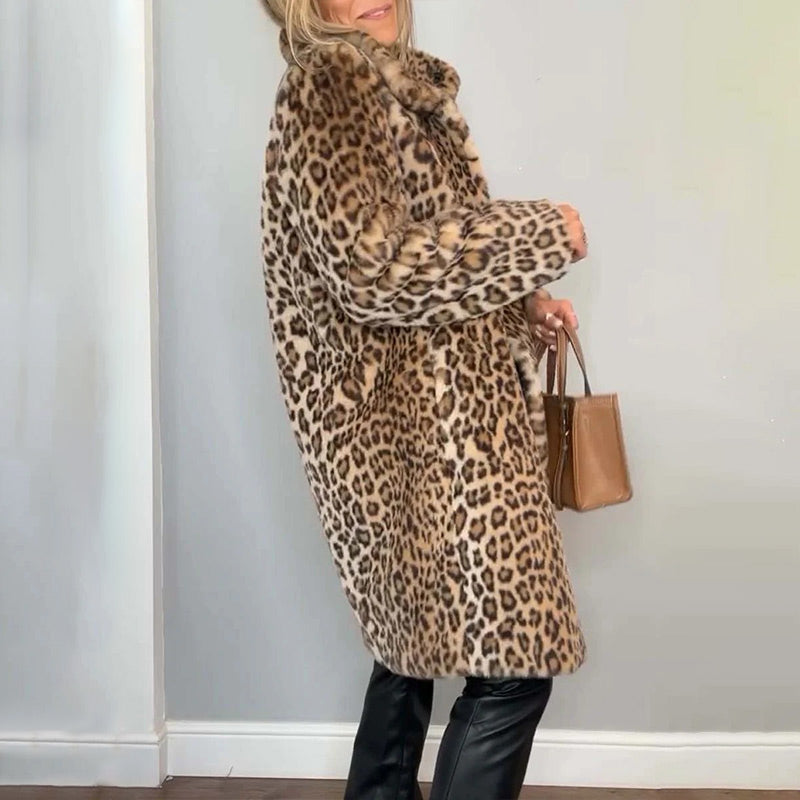 ❄️Offres spéciales hiver❄️ Veste mi-longue à motif léopard pour femmes
