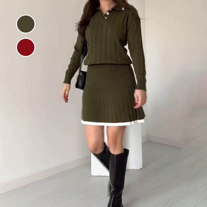 🎅Prévente de Noël🎁Ensemble 2 pièces - Pull en tricot & jupe courte pour femmes