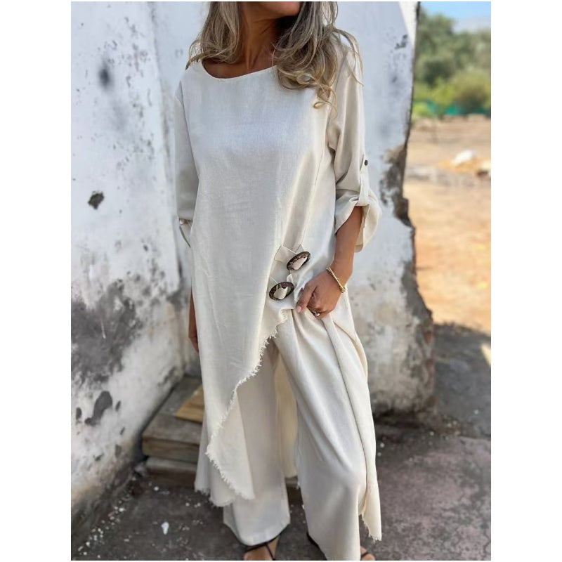 🌸New Arrival Hot Sale 🔥Costume élégant en coton et lin pour femme (ensemble 2 pièces)