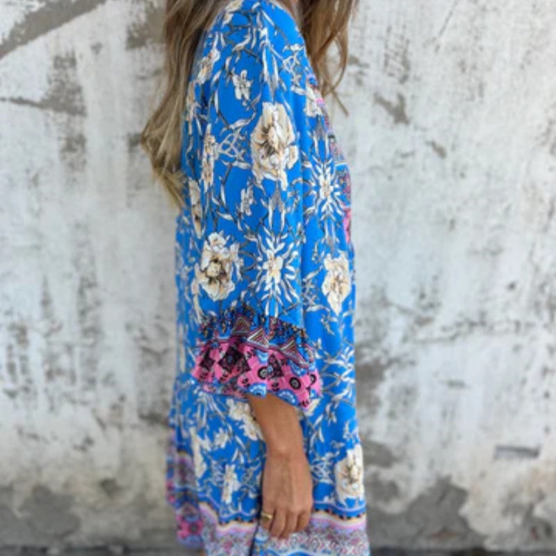 🌸Robe décontractée à imprimé floral et à col en V avec fermeture à boutons🌸