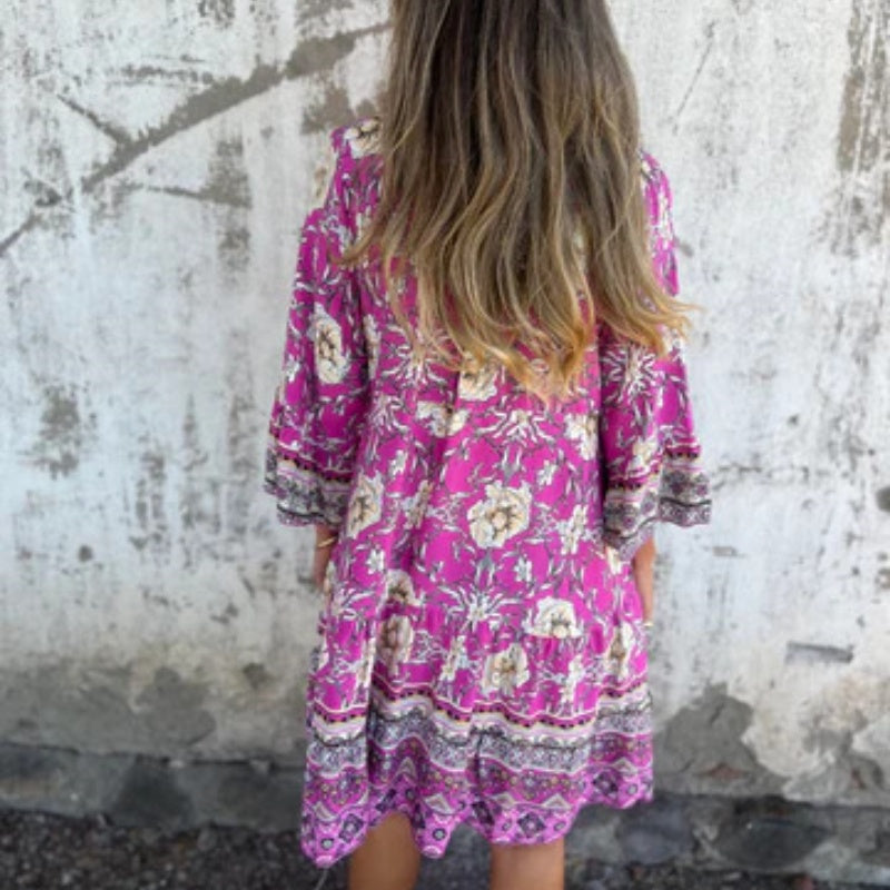 🌸Robe décontractée à imprimé floral et à col en V avec fermeture à boutons🌸