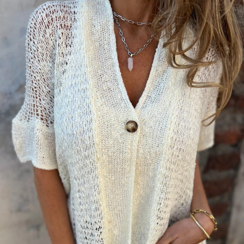 đ2025 Spring Sale - 49% de rĂ©duction!đ„ Top tricotĂ© uni pour femme avec un bouton