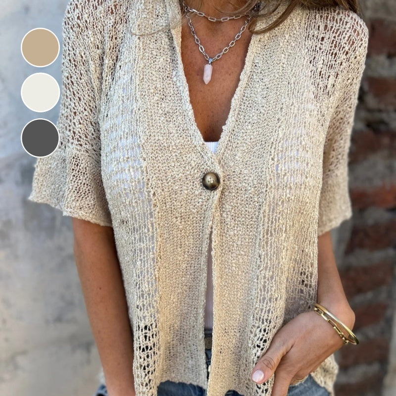 đ2025 Spring Sale - 49% de rĂ©duction!đ„ Top tricotĂ© uni pour femme avec un bouton