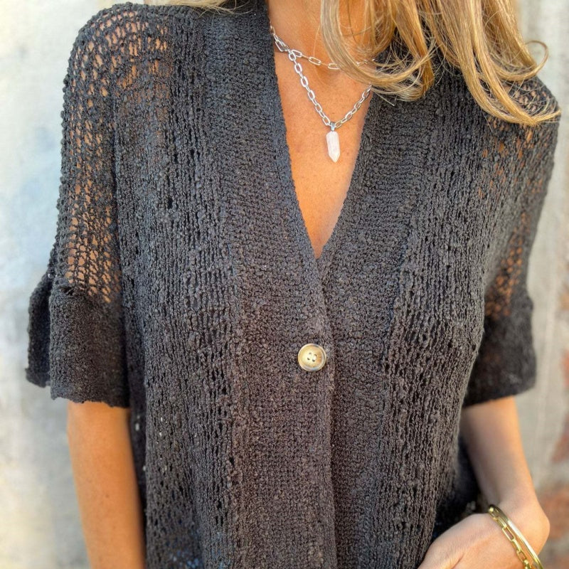 đ2025 Spring Sale - 49% de rĂ©duction!đ„ Top tricotĂ© uni pour femme avec un bouton