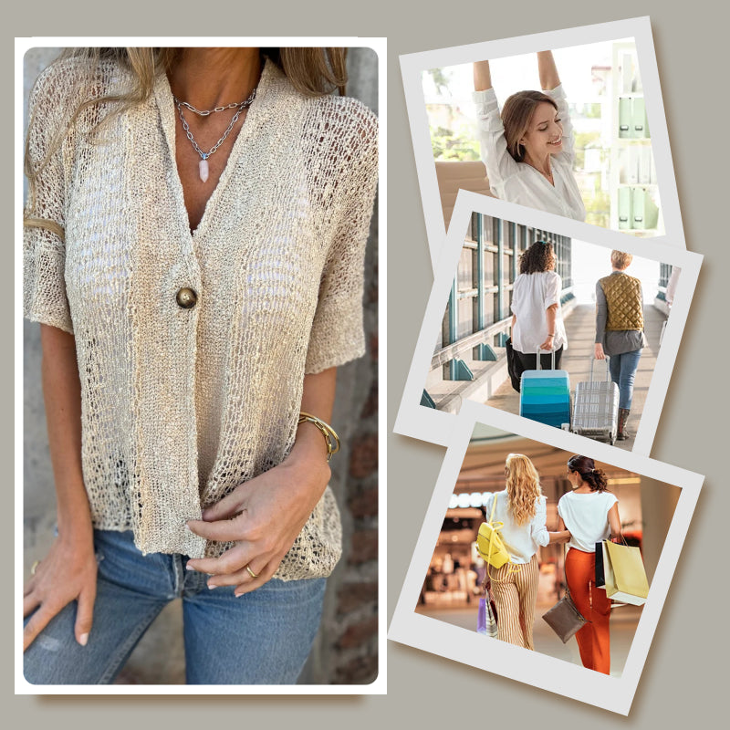 đ2025 Spring Sale - 49% de rĂ©duction!đ„ Top tricotĂ© uni pour femme avec un bouton