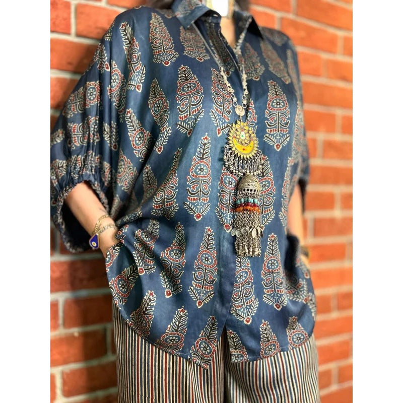 💥Vente chaude🍃Ensemble chemise imprimée et pantalon large rayé pour femmes
