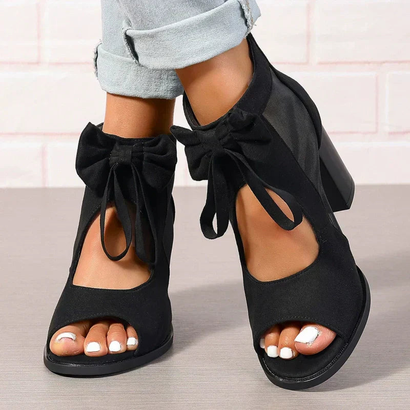 Sandales à talons hauts pour femmes, à bout ouvert et à nœuds
