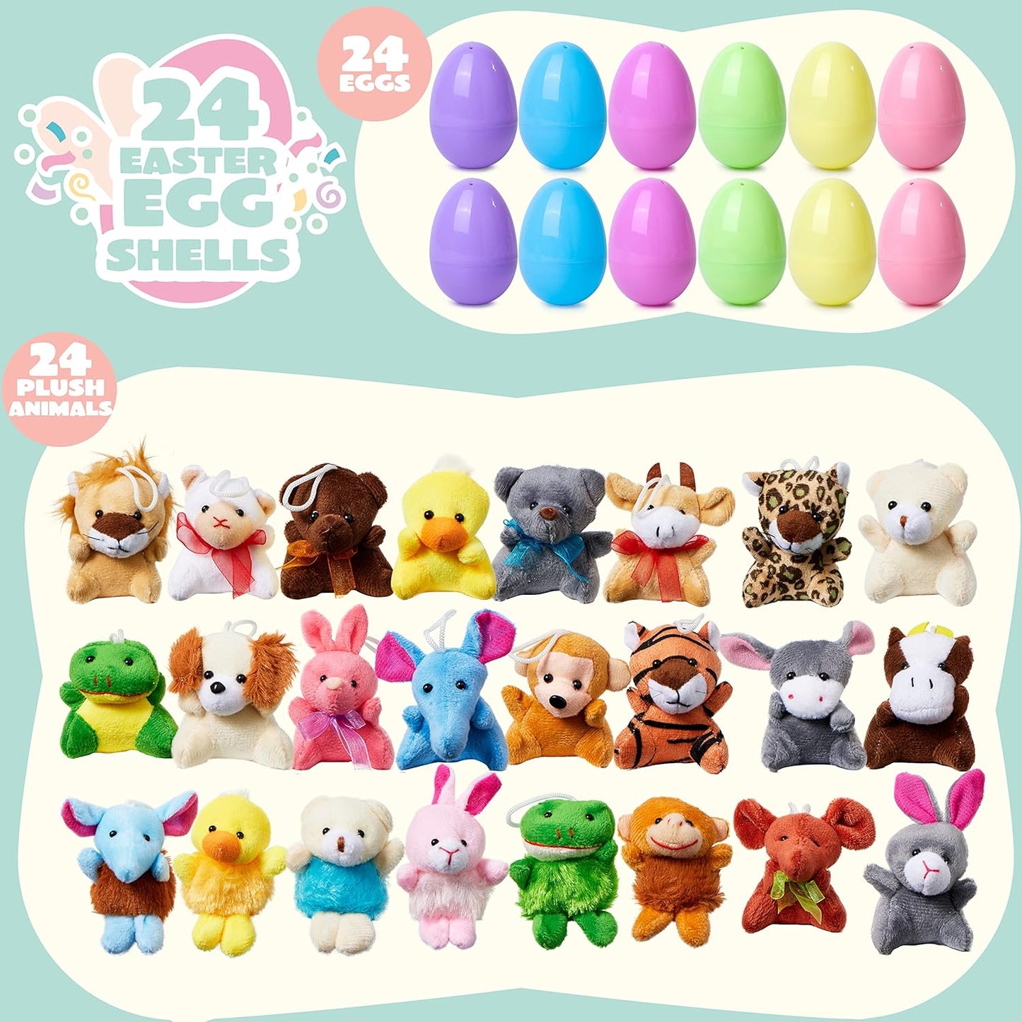 🔥PROMOTION 50%-12/24/36 Pcs Oeufs de Pâques pré-remplis avec des animaux en peluche