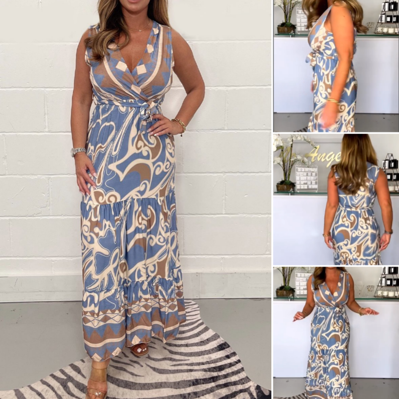 👗 Robe longue imprimée col V avec ceinture🔥