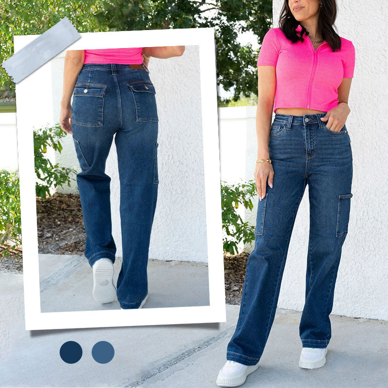 đ„VENTE Ă CHAUD 50% DE RĂDUCTIONđ„Jeans stretch cargo Ă jambe large et Ă taille haute pour femmes