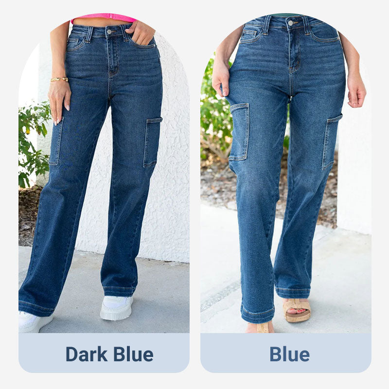 đ„VENTE Ă CHAUD 50% DE RĂDUCTIONđ„Jeans stretch cargo Ă jambe large et Ă taille haute pour femmes