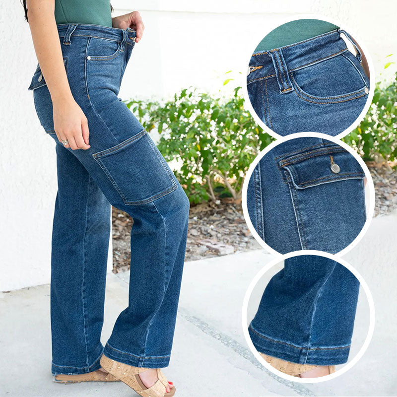 đ„VENTE Ă CHAUD 50% DE RĂDUCTIONđ„Jeans stretch cargo Ă jambe large et Ă taille haute pour femmes