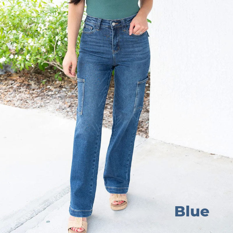 đ„VENTE Ă CHAUD 50% DE RĂDUCTIONđ„Jeans stretch cargo Ă jambe large et Ă taille haute pour femmes