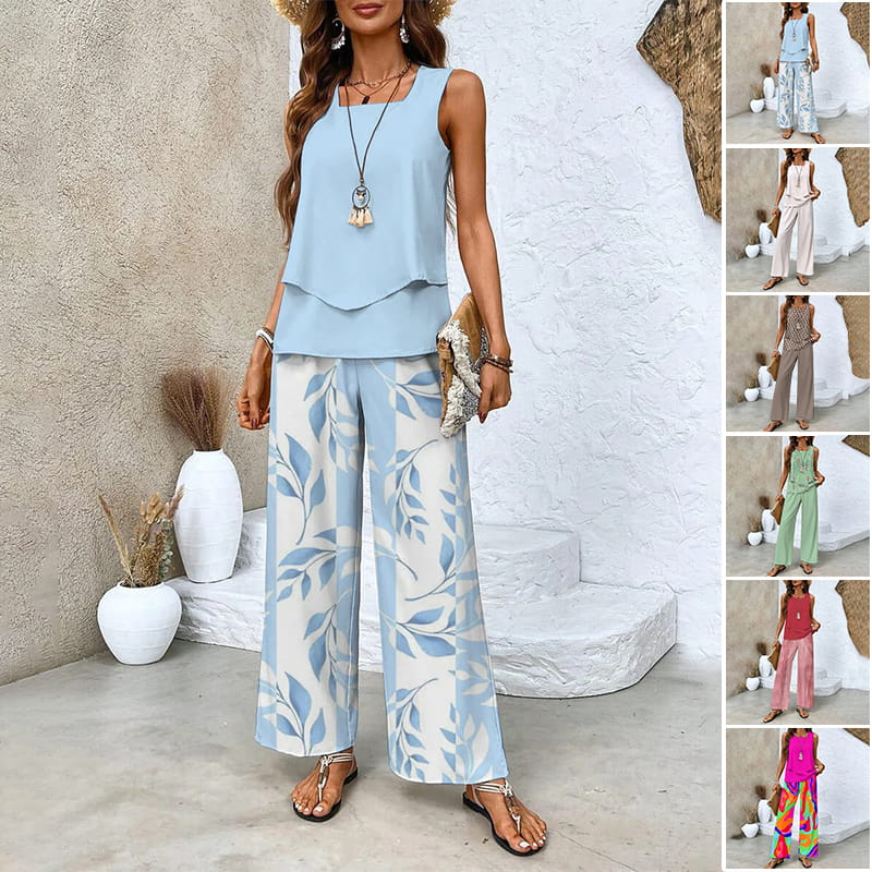 🔥Promotions de printemps🌺Tenue 2 pièces tendance pour femme, haut sans manches et pantalon(🔥54 % de réduction)