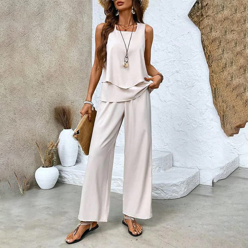 🔥Promotions de printemps🌺Tenue 2 pièces tendance pour femme, haut sans manches et pantalon(🔥54 % de réduction)