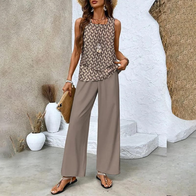 🔥Promotions de printemps🌺Tenue 2 pièces tendance pour femme, haut sans manches et pantalon(🔥54 % de réduction)