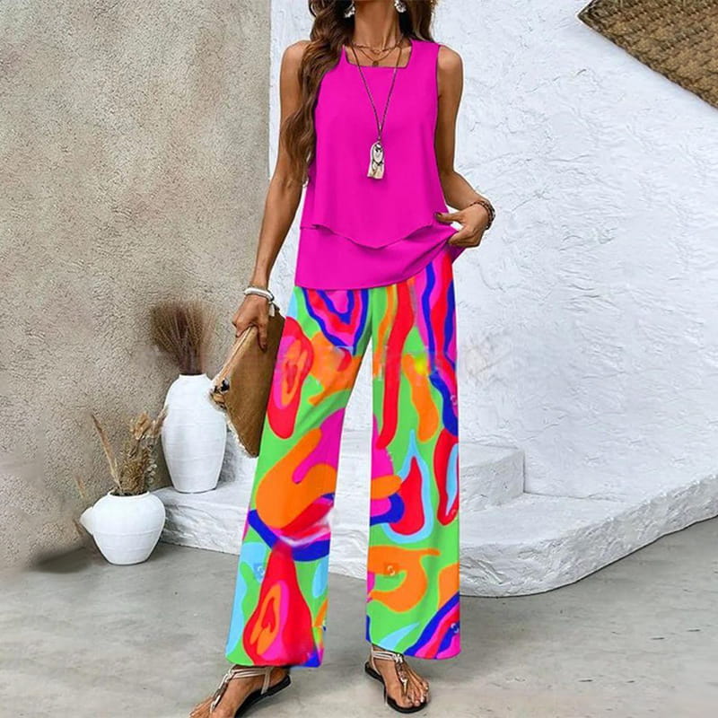 🔥Promotions de printemps🌺Tenue 2 pièces tendance pour femme, haut sans manches et pantalon(🔥54 % de réduction)