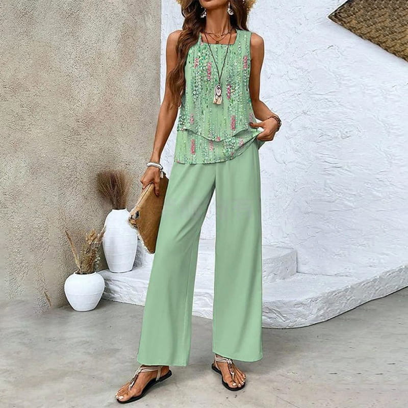 🔥Promotions de printemps🌺Tenue 2 pièces tendance pour femme, haut sans manches et pantalon(🔥54 % de réduction)