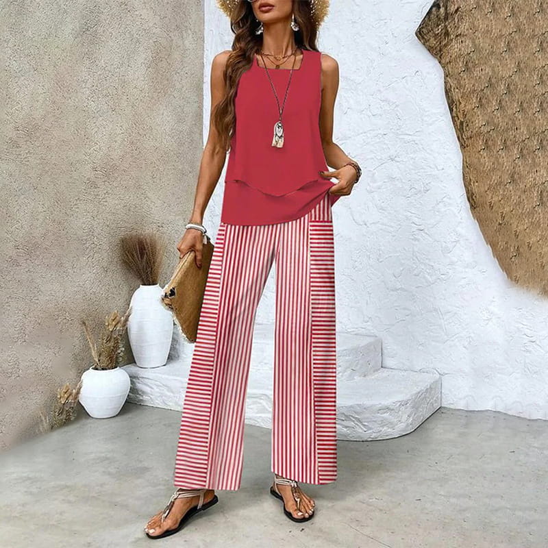 🔥Promotions de printemps🌺Tenue 2 pièces tendance pour femme, haut sans manches et pantalon(🔥54 % de réduction)