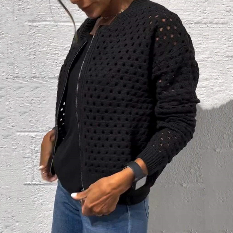 đ„2025 Nouveau 50% de rĂ©duction Hot Saleđ„Veste zippĂ©e en tricot pour femmes avec dĂ©coupes