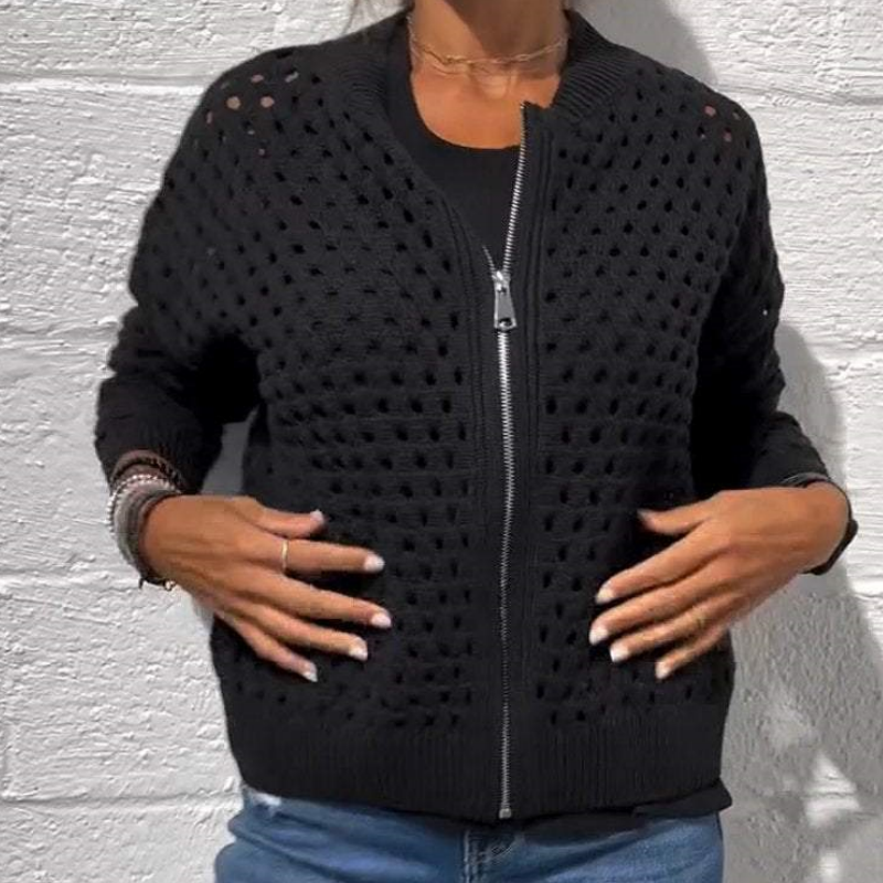 đ„2025 Nouveau 50% de rĂ©duction Hot Saleđ„Veste zippĂ©e en tricot pour femmes avec dĂ©coupes