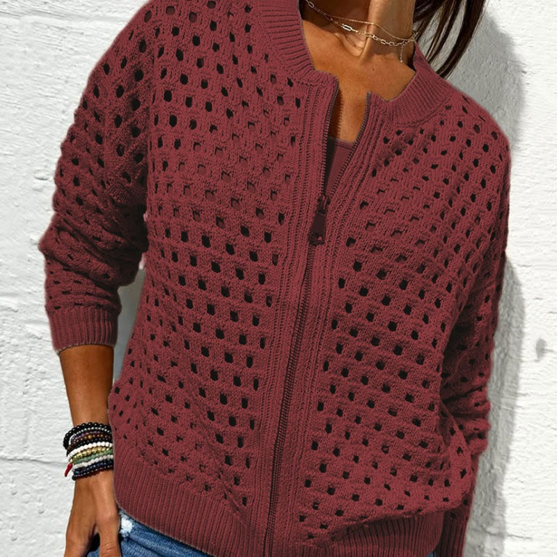 đ„2025 Nouveau 50% de rĂ©duction Hot Saleđ„Veste zippĂ©e en tricot pour femmes avec dĂ©coupes