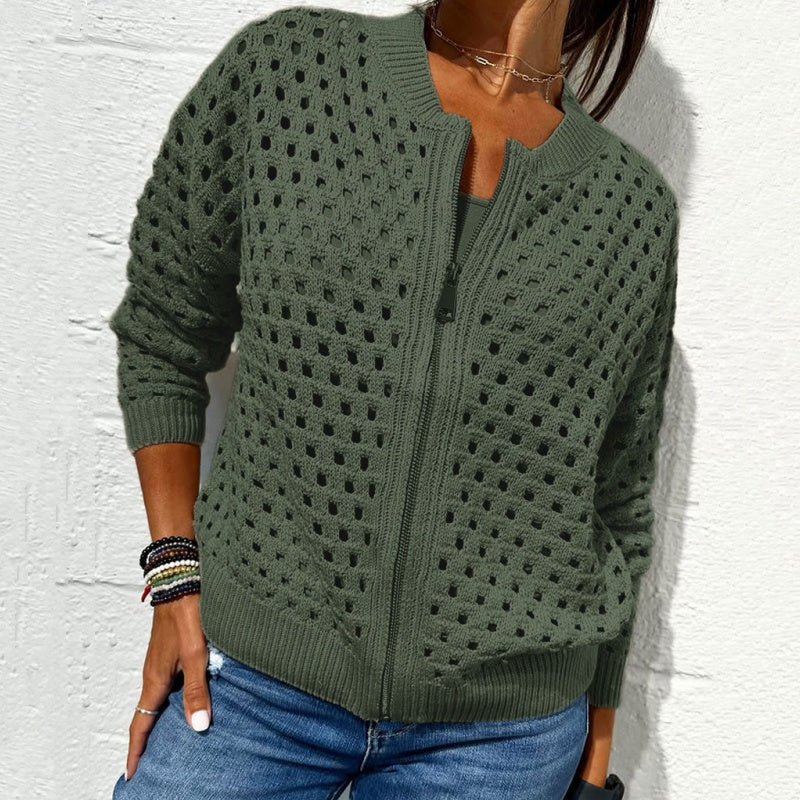 đ„2025 Nouveau 50% de rĂ©duction Hot Saleđ„Veste zippĂ©e en tricot pour femmes avec dĂ©coupes