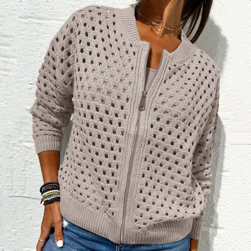 đ„2025 Nouveau 50% de rĂ©duction Hot Saleđ„Veste zippĂ©e en tricot pour femmes avec dĂ©coupes