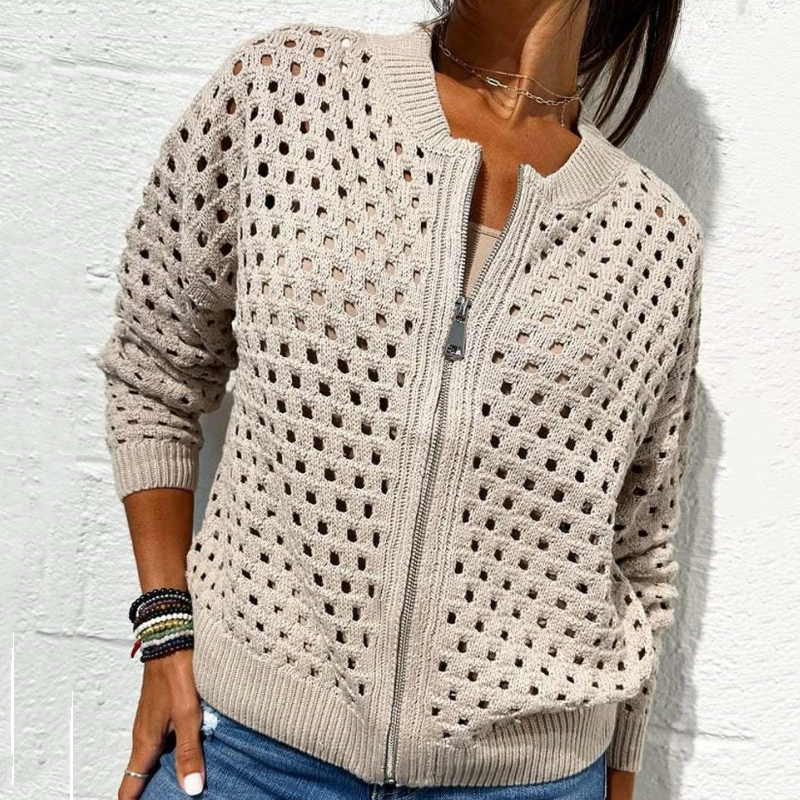 đ„2025 Nouveau 50% de rĂ©duction Hot Saleđ„Veste zippĂ©e en tricot pour femmes avec dĂ©coupes