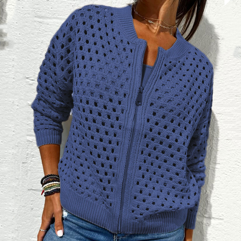 đ„2025 Nouveau 50% de rĂ©duction Hot Saleđ„Veste zippĂ©e en tricot pour femmes avec dĂ©coupes
