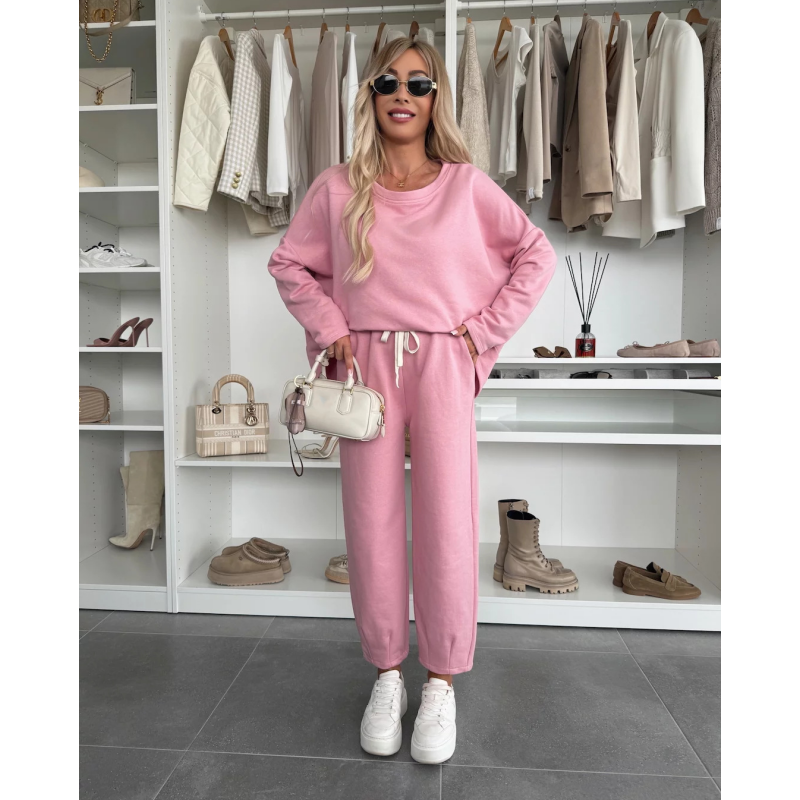 ✨ 2025 La grande braderie de printemps 🧥Top à col rond et pantalon ample de couleur unie 2-PCS👖(🔥52 % de réduction)