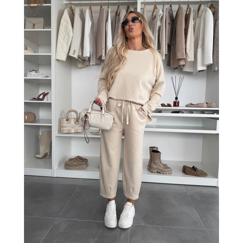 ✨ 2025 La grande braderie de printemps 🧥Top à col rond et pantalon ample de couleur unie 2-PCS👖(🔥52 % de réduction)