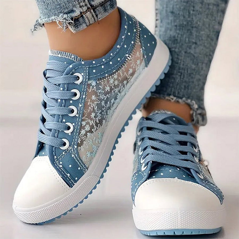 Chaussures plates et rondes à lacets pour femmes, à tige basse