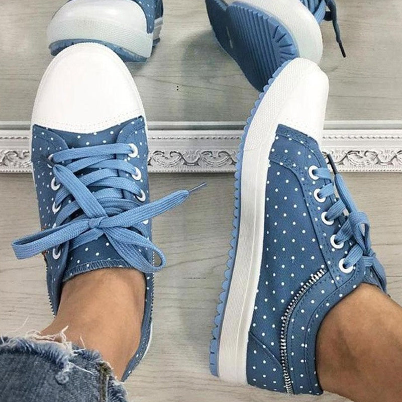 Chaussures plates et rondes à lacets pour femmes, à tige basse