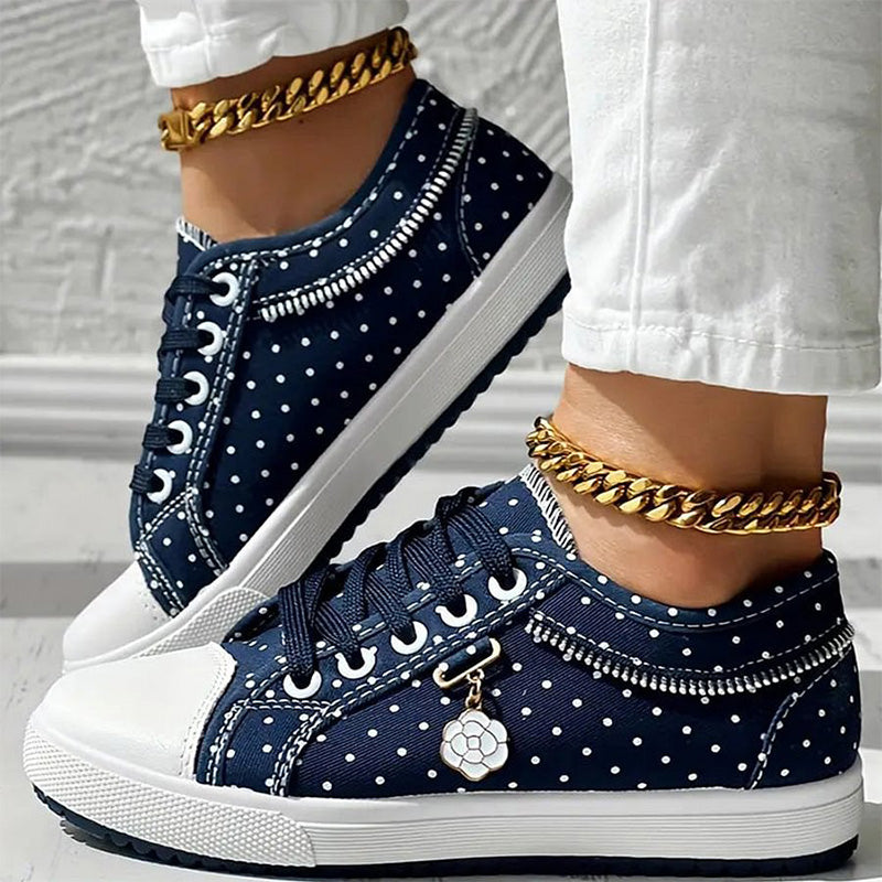 Chaussures plates et rondes à lacets pour femmes, à tige basse